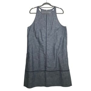 Gap Womens Blue Cotton Chambray Shift Dress Halter Neck Pockets‎ Size 14